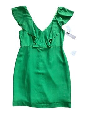 NWT Jenny Yoo Green Gabby Shoulder Ruffle Cocktail Dress size 12